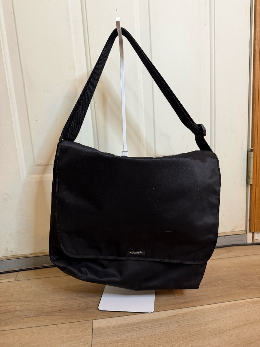 Kate Spade Black Nylon Messenger Bag Diaper Bag Polka Dot Lining Crossbody